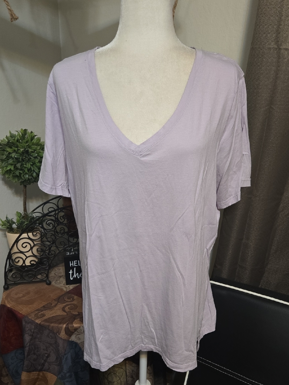 Classic V-Neck Short Sleeve Tee - Lavender - Picture 2 of 5